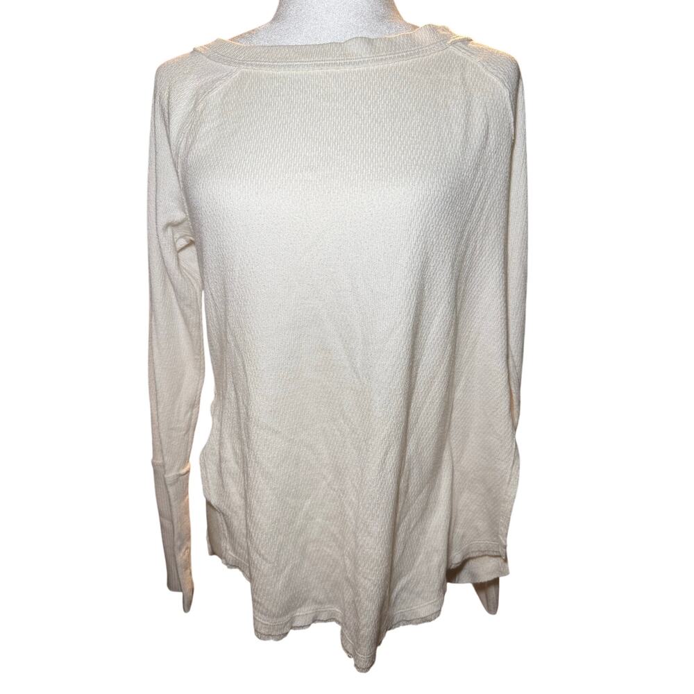 We The Free Free People Solid Thermal Knit Top, White, Boat Neck Oversized, XS